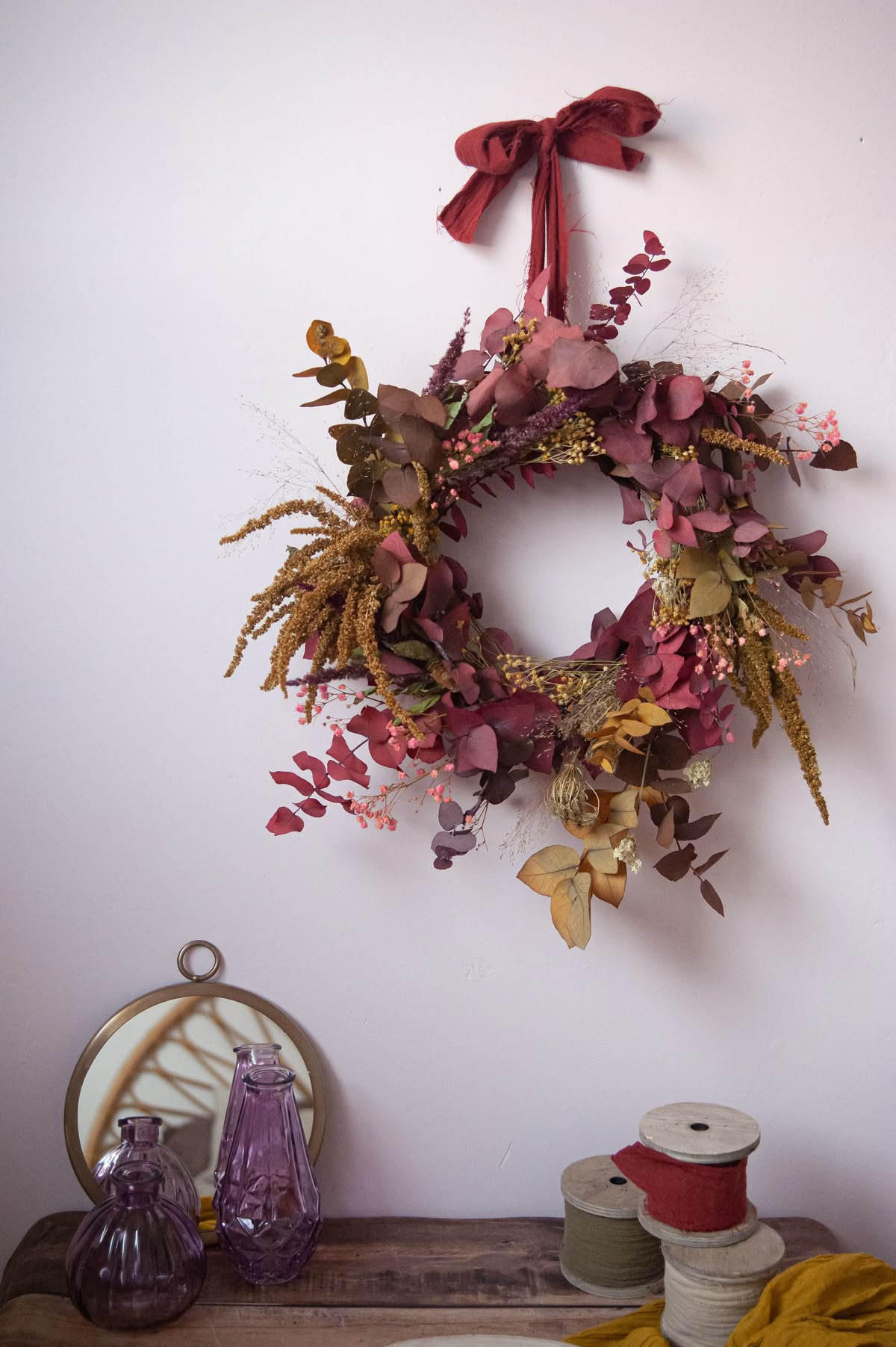 Atelier créatif à Besançon : couronne d'automne en fleurs séchées